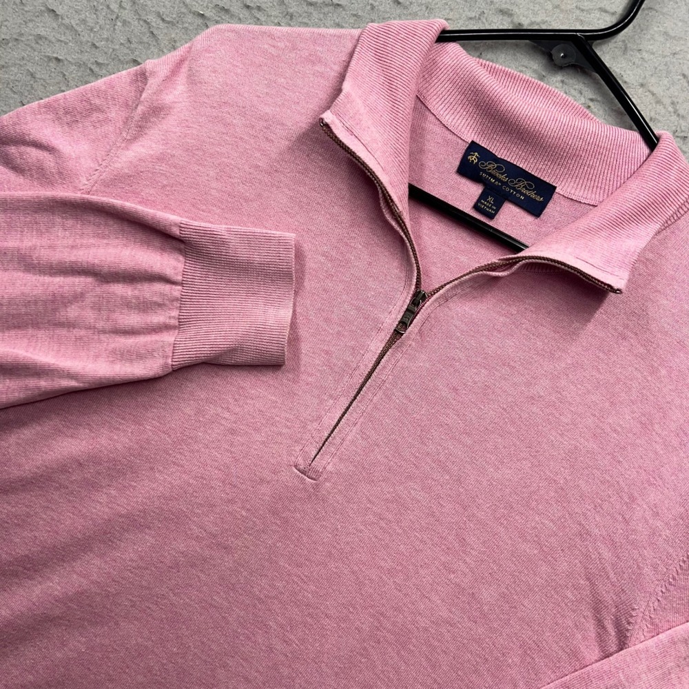 Brooks Brothers Mens XL Pink Supima Cotton Quarter Zip Pullover Sweater